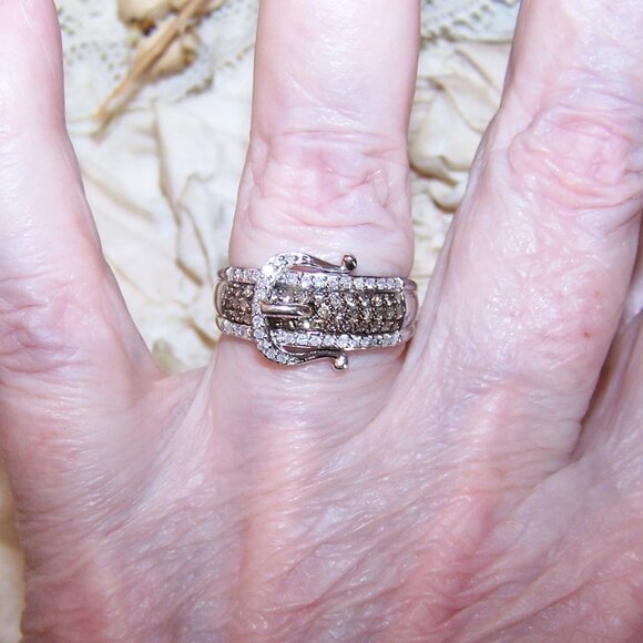 Vintage Sterling Silver Lab Diamond Buckle Ring - Size 8 - Picture 5 of 10